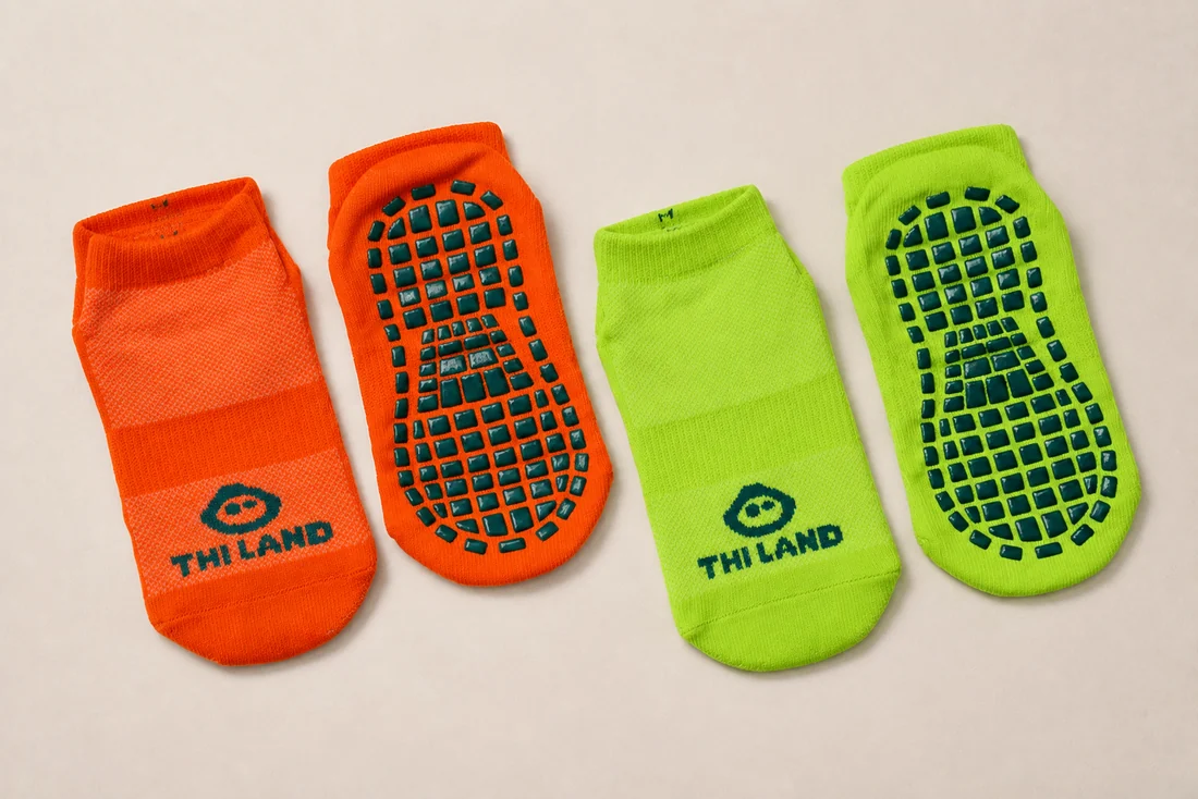 Calzini antiscivolo THI LAND arancioni e verde lime, con suola antiscivolo